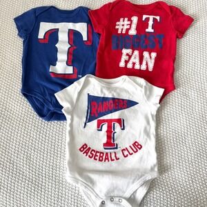 3 Pack Baby Boys TEXAS RANGERS MLB Baseball Onesies 6‎ 9 Months